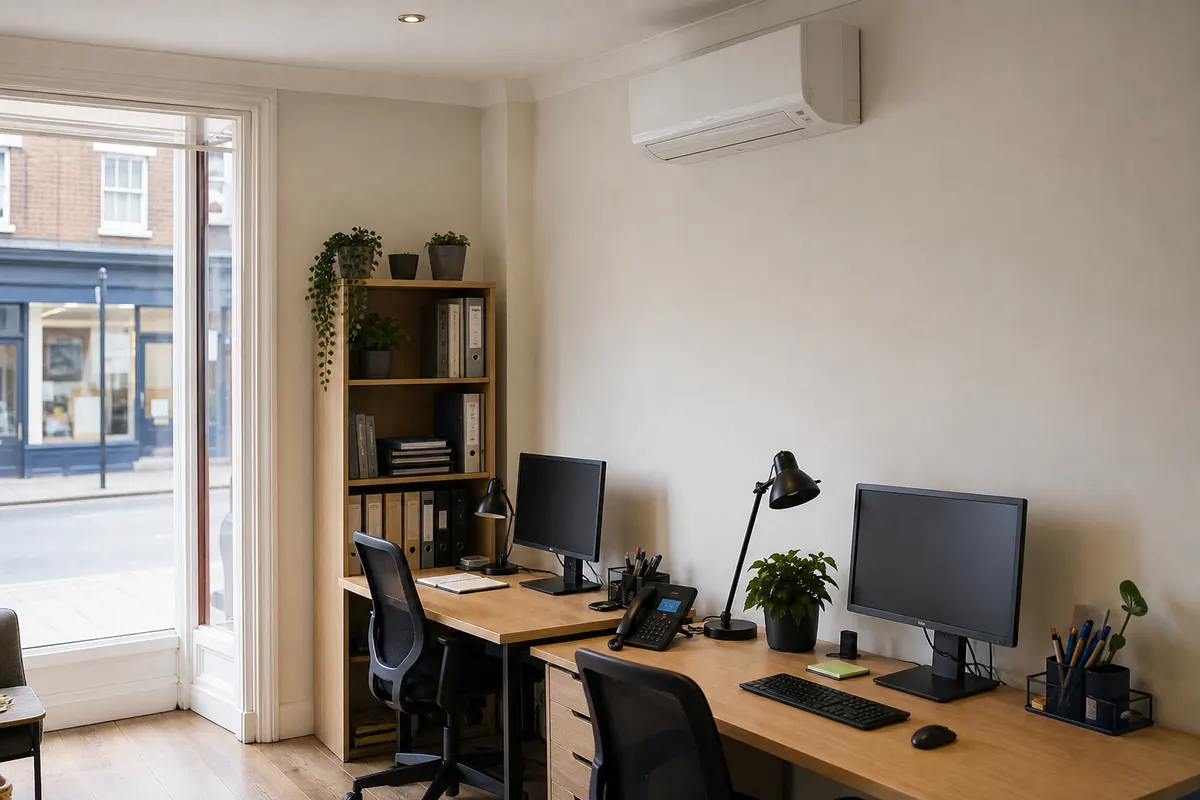 Wall-mounted air conditioning unit in a small workplace